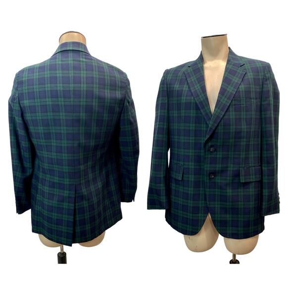 80s Anderson-Little New Englander Blue & Green Plaid Blazer | Sportcoat - Picture 10 of 10